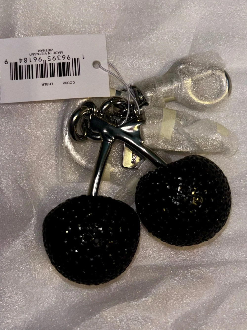 Coach Cherry KeyFob Black Silver New